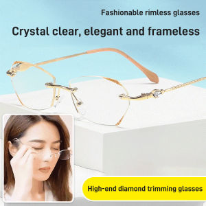 yWeokCau Elegant Reading Rimless Cutting Irregular Diamond Cutting Edge Presbyopia Glasses