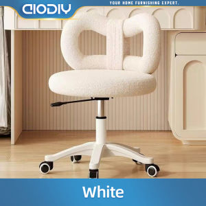 AIODIY Elegant Fleece Upholstered Bow-Shaped Mobile Makeup Chair with Adjustable Height and Free Delivery