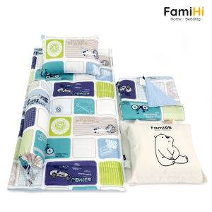 Bộ nệm chăn gối cho bé trai đi học mầm non tiểu học FamiHi cao cấp mền trẻ em Cotton Sateen 100% sợi tự nhiên mềm mát.