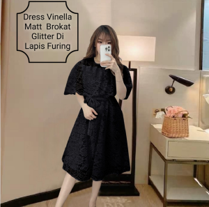 Dress Wanita Midi Terbaru/ Matt Brokat Glitter /Dress Vinella Size L-XL/Dress Natal Wanita