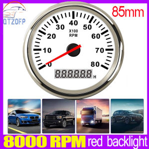 85mm Motorcycle Boat 3000-8000 RPM Tachometer Speedometer Marine Tacho Meter Gauge LCD Hourmeter 12V/24V Car Tachometer Toerenteller 12v Hour Meter with Red Backlight With 16mm Sensor