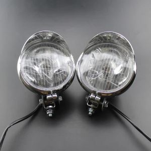 Pair Universal Chrome 12V Motorcycle Front Spot Light Headlight Fog Driving Lamp For Cafe Racer Old School Motorcycle