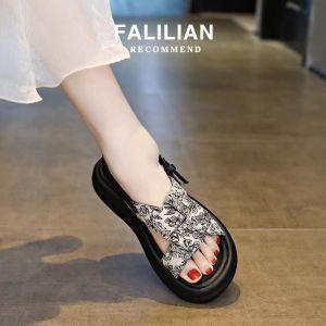 [Free Shipping] Roman Sandals For Women New Summer Styles Chinese-Style Design Perfect With Dresses Versatile Thick-Soled Platform Beach Shoes