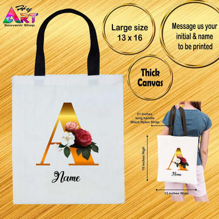 CUSTOMIZED PERSONALIZED CANVAS TOTE BAG GOLD INITIAL NAME 6 Lazada PH