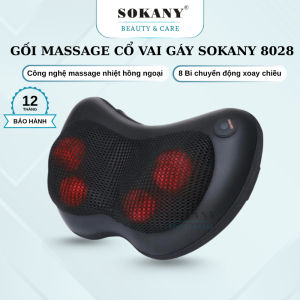 Gối massage cổ vai gáy hồng ngoại 8 bi Sokaky 8028 bi xoay chiều chính hãng bảo hành 12 tháng
