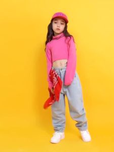 Lolanta Kids Girls Hip Hop Dance Clothes Pink Crop Tops Or Loose Jeans Children Casual Wear 4-14 Years