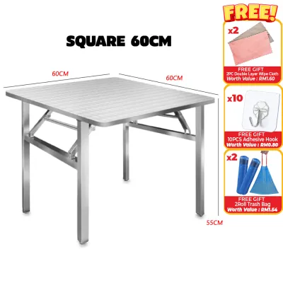 Stainless Steel Folding Table Square Banquet Table Dining Table Meja Lipat Segi Empat Mudah Alih Study Function Table