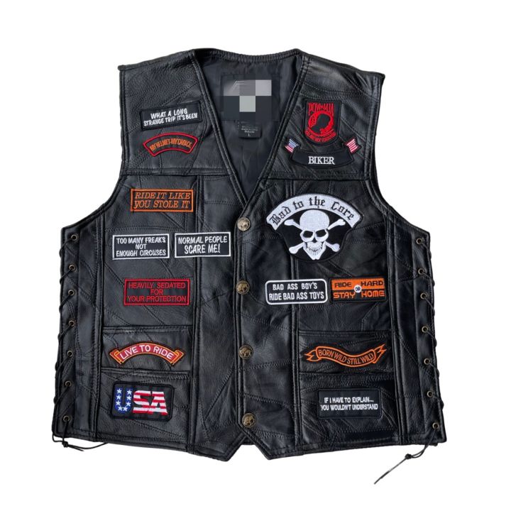 Harley Motorcycle Vest+Genuine Leather Men's Vest+European American And  Korean Vintage Sweetheart+Heavy Industry Embroidery Street Classic