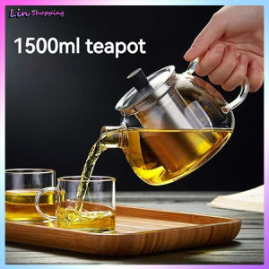 1500ml Heat Resistant Glass Teapot with StainlessSteellnfuser Clear Thickened Kettle Tea Pot