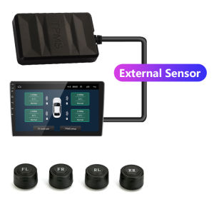 EKLEVA USB Android TPMS Car Tire Pressure Monitoring System Spare Tyre Internal External Sensor for Radio DVD Player Temperature Alarm with four sensors