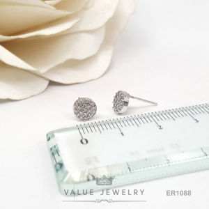 ต่างหูแป้น ฝังคริสตัลละเอียด ลายวงกลม Circle ปิดใบหู มี4ขนาด ตุ้มหู เครื่องประดับ ER1087 ER1088 ER1089 ER1090 ValueJewelry