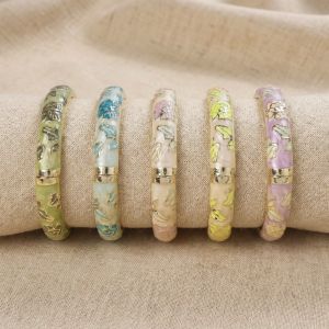 OMQAIO Enamel Floral Vintage Cloisonne Bangle Colorful Traditional Flower Leaf Bangle Elegant Chinese Womens Hand Bracelet Ladies