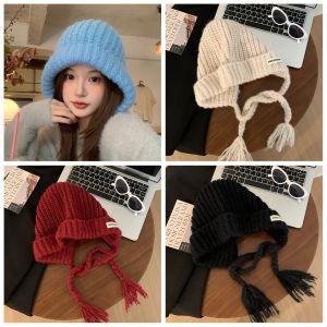 DRESSPLUS Woolen Balaclava Hat Sweet Keep Warm Knitted Wool Hat Casual Ear Protection Beanies Cap Female