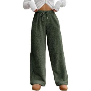 Warm Fleece Sleep Pants Womens Comfortable Winter Loungewear Wide Leg Elastic Waist Soft Home Casual Wear Holiday Comfo
