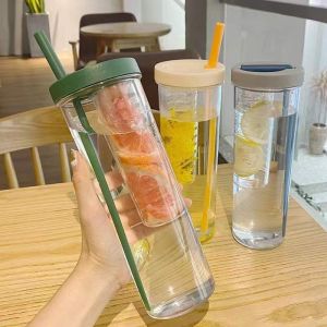 700ML Large Capacity Korean Version of Simple Plastic Water Cup Folding Straw Filter Lemon Cup