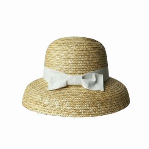 CLOTH High-Density Weave Wheat Straw Cloche Breathable Grosgrain Ribbon Trim French Style Sun Hat Chic Wide Brim Fedora Eco-Friendly Material Round Top Straw Topper Seaside Vacation