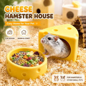 Hamster Ceramic House Cheese Shape Hideout Feeder Drinker Cooling Durable Easy Clean Pet Nest