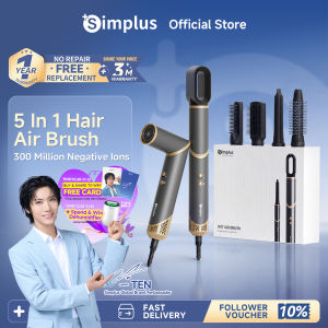 Simplus 5 In 1 Hot Hair Brush Multifunctional Styler Wet&Dry Use Hair Dryer Hair Curler Straightener Foldable Design 300 Million Negative Ions TurboStyle R1