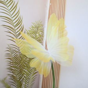 FWFHTP 50cm Artificial Butterfly Outdoor Giant Gauze Fake Butterfly 2024 Wedding Party Decoration 3D Silk Yarn Butterfly