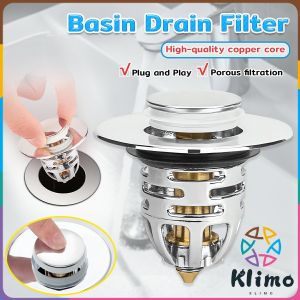 KLIMO Universal Bathroom Sink Drain Stopper Brass Pop-Up Sink Drain Filter(Silver)