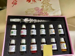 ชุดปากกาแก้ว12สี ปากกาจุ่มหมึก แบบแก้ว แฮนด์เมด สไตล์วินเทจ