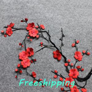 baoxue Beautiful Embroidered Plum Blossom Flower Patch Iron Sew on Applique Motif Craft