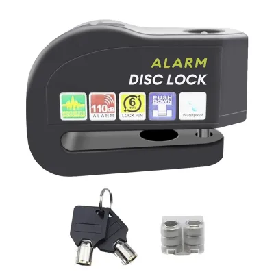 Heavy Duty motorcycle/bike lock anti theft disc lock for motorcycle motor bike lock with with alarm systerm water proof （Black）
