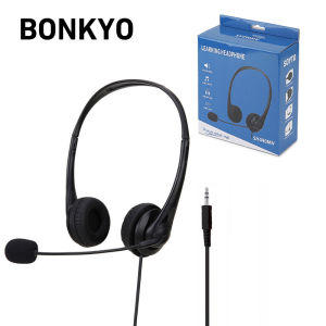 Bonkyo Headphone stereo dengan mikrofon dan single jack 3.5mm Cocok untuk pembelajaran di kantor
