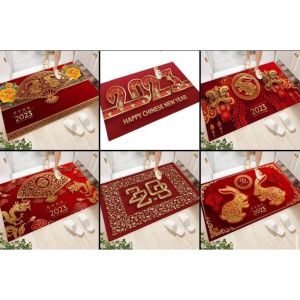 Keset Motif Warna Merah Karpet Lantai untuk Ruang Tamu Kamar Tidur Non-slip Tikar Dapur Floor Mat