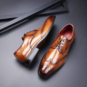 FECHENG Men Shoes Business Dress Genuine Leather Shoes For Men Formal Casual Bullock Brogue Formal Wedding Shoes Arrivals