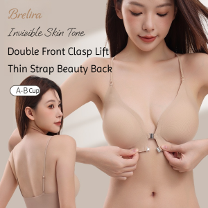 【SINGABRALETTE】Front Buckle Bra Liquid Foundation Seamless Invisible Small Breasts Push Up Bra Spaghetti Straps Beautiful Back   Lingerie