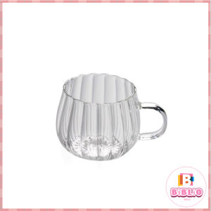 Biblio【Ready in Stock】 Striped Glass Cups Pumpkin Shape Mug Transparent Water Tea Milk Juice Cup