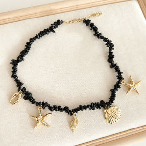 AE European and American Ocean Style Gravel Necklace Black and white starfish shell pendant collarbone necklace Versatile Vacation Necklace for Women