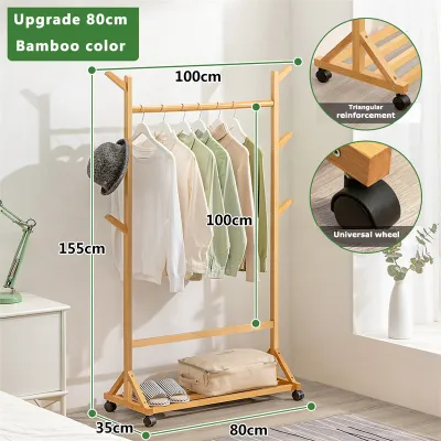 Foldable Coat Rack Floor Clothes Rack Bedroom Solid Wood Clothes Storage Minimalist Modern Indoor Home Hanger Sturdy Standing Clothes Rack Drying Rack