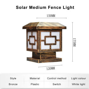 Vimite 3 Colors Led Solar Post Light Outdoor Waterproof with Remote Control Brown Black Fence Lights  Garden Column Head Lamp for House Gate Pillar Villa Deck Wall Warm White Decorative lighting