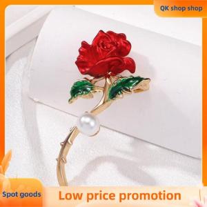 ✨QK shop✨ Elegant Temperament Red Rose Pearl Brooch Pins For Women Fashion Enamel Flower Corsage Wedding Party Jewelry Accessories Gift