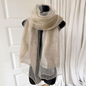 OEUVR Solid Color Silk Scarf Mesh Long Warm Shawl Soft Organza Hijab Scarf Women
