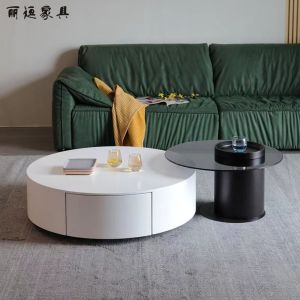 Coffee Table wIth Storage Nordic y Color Round Modern Simple Light Luxury Household Creative Glass Coffee Table Combination Living Room Small Apartment