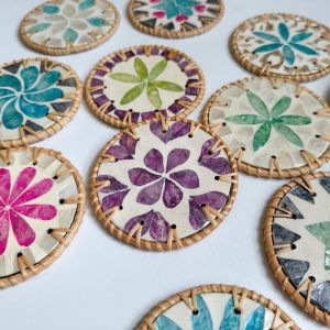Creative Rattan Shell Cup Mat Bohemian Style Round Seashell Cup Mat Colorful Coaster Home Supplies