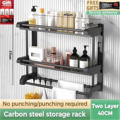 DecorX Stainless Steel Bathroom Shelf Bathroom Organizer Towel Rack Wall Mounted Organizer Shelf Rack With Hooks Holder
