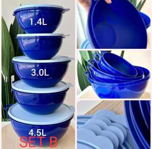 Tupperware Thats A Bowl Medium Set 4.5L / 3.0L / 1.4L / Biru / Hijau