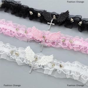 [COD] Fashion Change Fashion Solid Color Women Girls Necklace Wide Lace Rivets Lolita Lace Choker Y2K Angel Wings Cool Leather Necklace