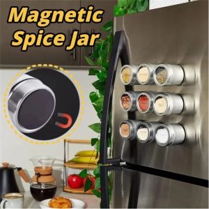 Magnetic Spice Jar Set Stainless Steel Spice Tins Spice Storage Container Pepper Seasoning Spray Box