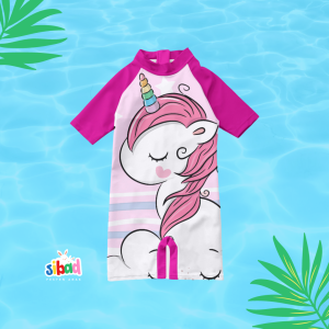 SIBAD Baju Renang Anak Perempuan Cewek Unicorn 2 Putih Pink Umur 1-10 Tahun