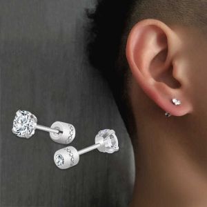 1Pair Titanium Stainless Diamond Earrings Fashion Round Needle Earrings 2/3/4/5MM For Men Women
