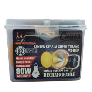 COD Senter Kepala 80 Watt Plus Bohlam Mitsuyama MS-160P Cahaya Putih Super Terang