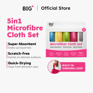 BIG+ 5in1 Microfiber Cloth Set | Super Absorbent Quick Drying Multi-Purpose Cleaning Towel with Hanging Loop Kain Kitchen Bathroom Glass Household Stainless Steel