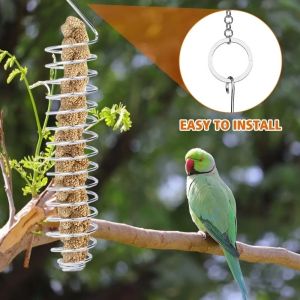 Stainless Steel Parrot Foraging Feeder Spiral Bird Fruit Feeder Basket Hanging Food Holder
