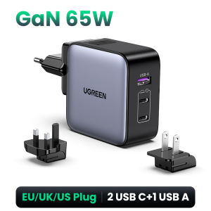 UGREEN 65W GaN PD Fast Travel Charger Quick Charge 2 Type C 1 USB A Travel Adapter with UK/EU/US Plugs Multi Plug Adapter for Ipad Pro 2022 MacBook M2 iPhone 17 16 Pro Max Macbook Air 4 2022 Pro Samsung S25 S24 Ultra Z Fold5 M14 Z Flip5 Pixel Switch 2