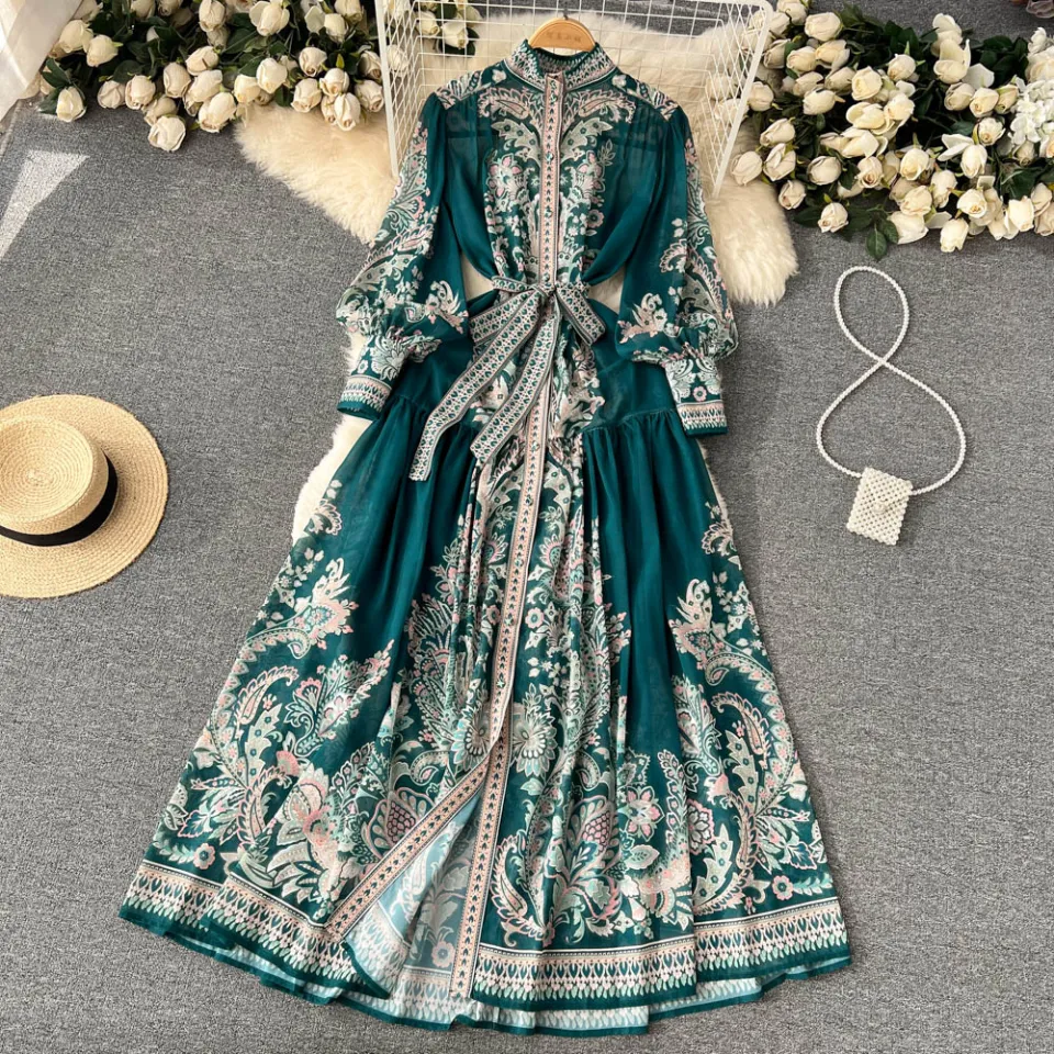 Fashion single printed chiffon best sale maxi dress